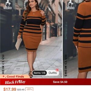 SHEIN Brown and Black Striped Long Sleeve Dress